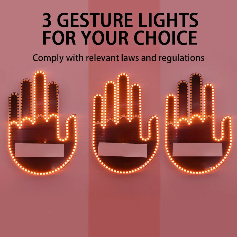 Car Finger Light with Remote Control Led Lighting Gesture Light Road Rage Sign Middle Finger Gesture Palm Light Accessories